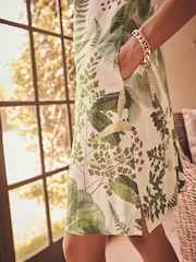 Cream и зеленая пальма Цветы Kew Collection - лен Scoop Back Mini Shift платья - Image 5 of 8