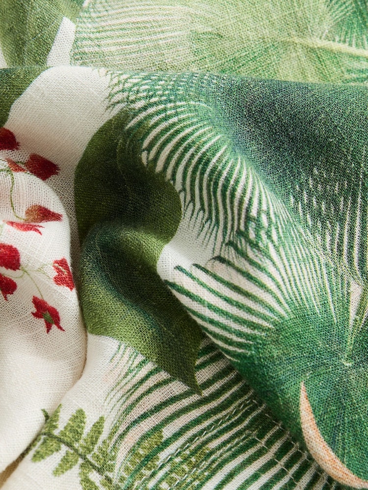 Cream and Green Palm Floral Kew Collection Scoop Back Mini Shift Dress With Linen - Image 7 of 8