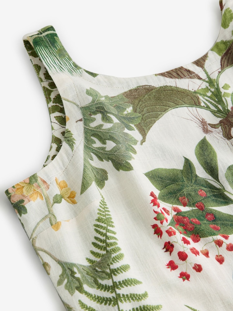 Cream и зеленая пальма Цветы Kew Collection - лен Scoop Back Mini Shift платья - Image 8 of 8