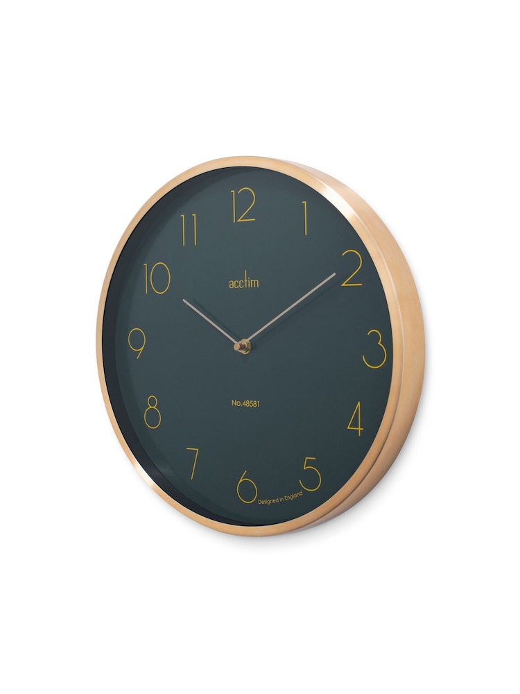 Acctim Clocks Green/Brass Madison 35cm Brushed Metal Wall Clock - Image 2 of 4 Acctim Clocks Green/Brass Madison 35cm Brushed Metal Wall Clock - Image 2 of 4