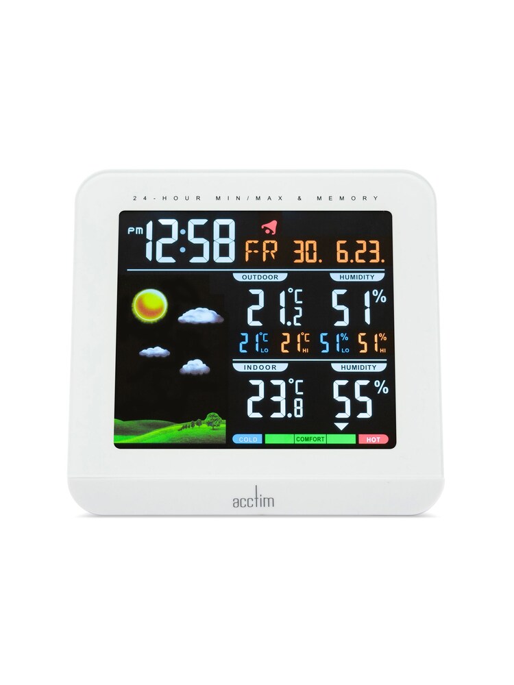 Acctim Clocks White Wyndham Colour Weatherstation Alarm Clock - Image 1 of 5