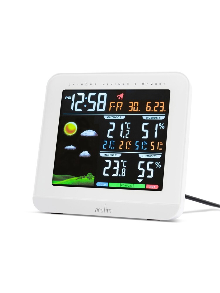 Acctim Clocks White Wyndham Colour Weatherstation Alarm Clock - Image 2 of 5