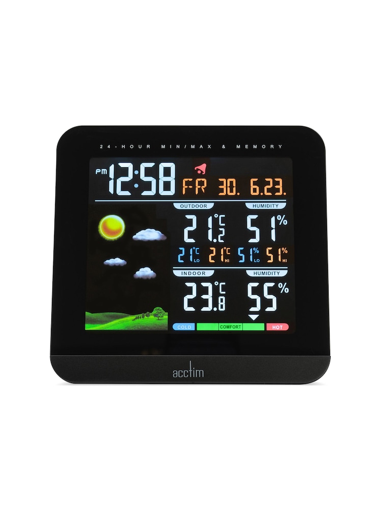 Acctim Clocks Black Wyndham Colour Weatherstation Alarm Clock - Image 1 of 4