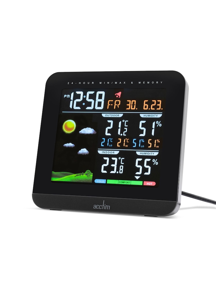 Acctim Clocks Black Wyndham Colour Weatherstation Alarm Clock - Image 2 of 4