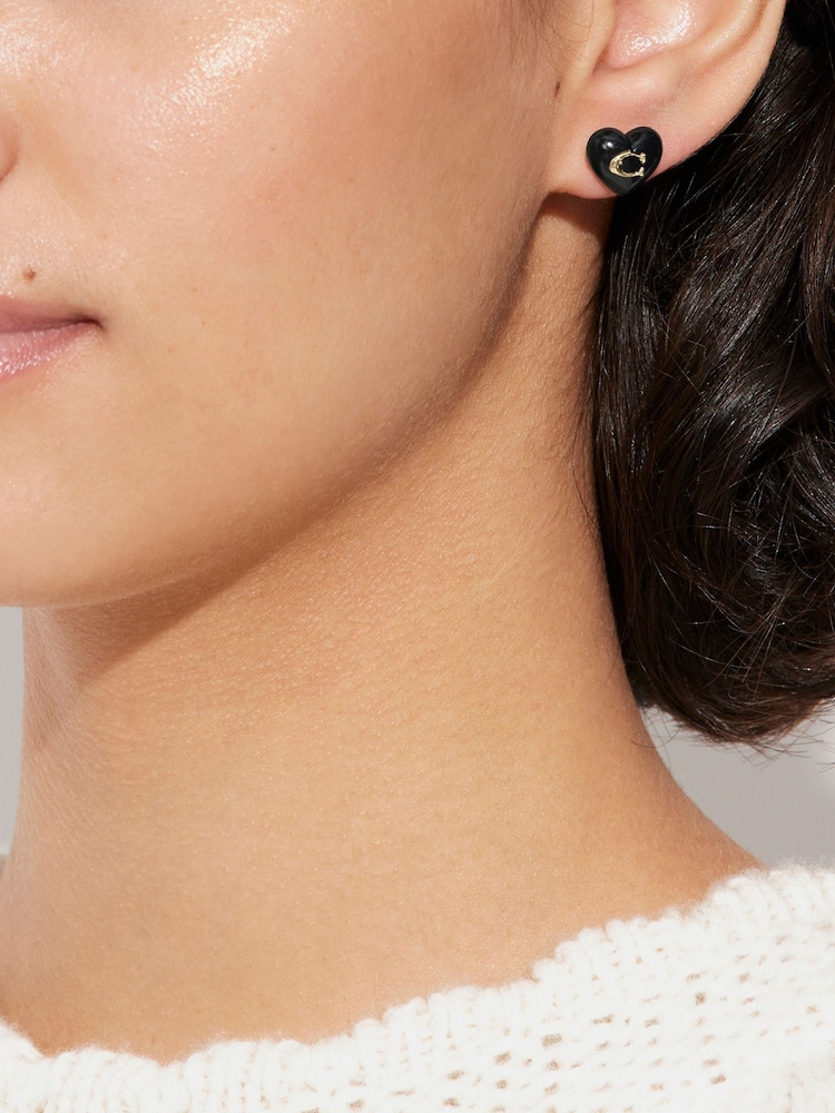 COACH Gold Tone Earring Resin Heart Stud Earrings - Image 3 of 3