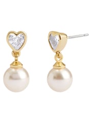 COACH Gold Tone Heart Pearl Drop Earrings - Image 1 of 3