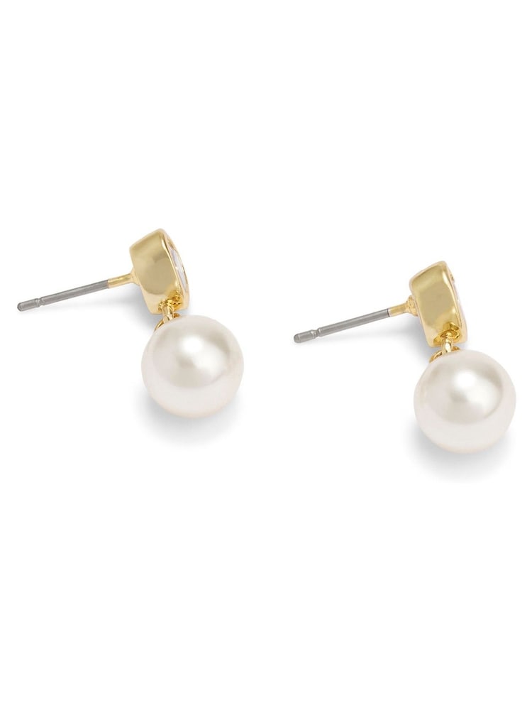 COACH Gold Tone Heart Pearl Drop Earrings - Image 2 of 3