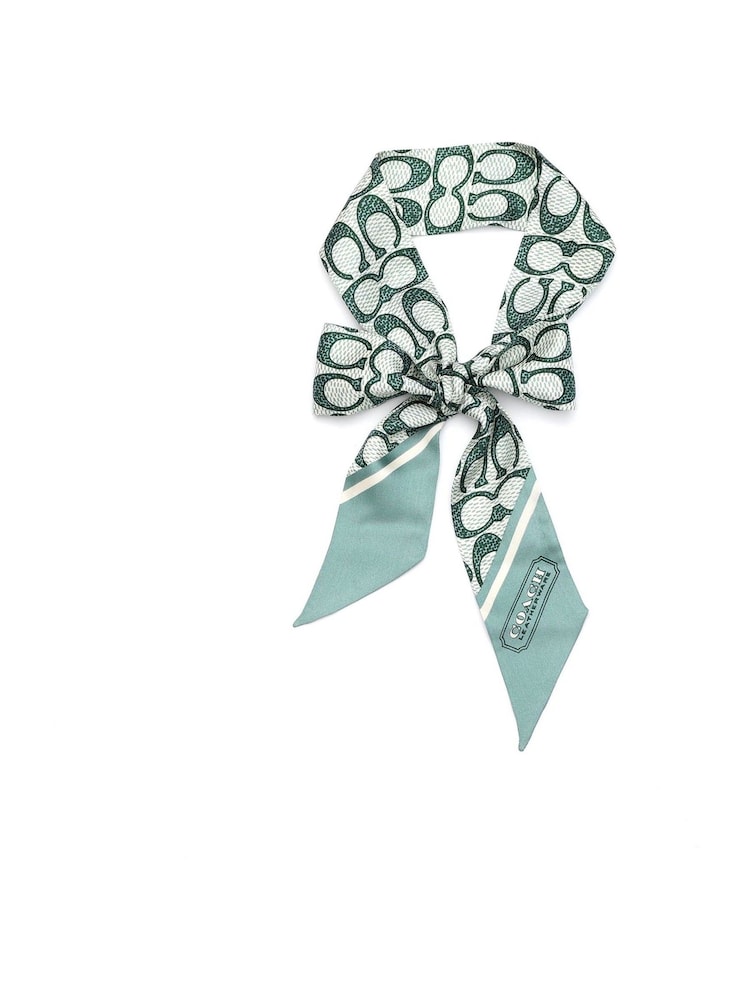 COACH Green Vintage Signature Print Silk Skinny Scarf - Image 2 of 4