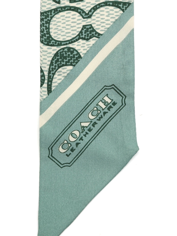 COACH Green Vintage Signature Print Silk Skinny Scarf - Image 4 of 4