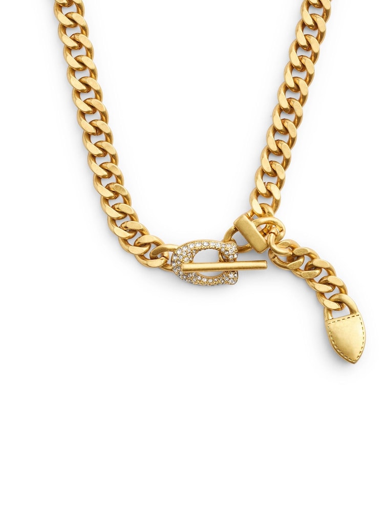 COACH Gold Tone Signature C Buckle Curb Chain Necklace - Image 2 of 3