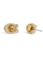 COACH Gold Tone Signature C Pavé Turnlock Stud Earrings - Image 1 of 3