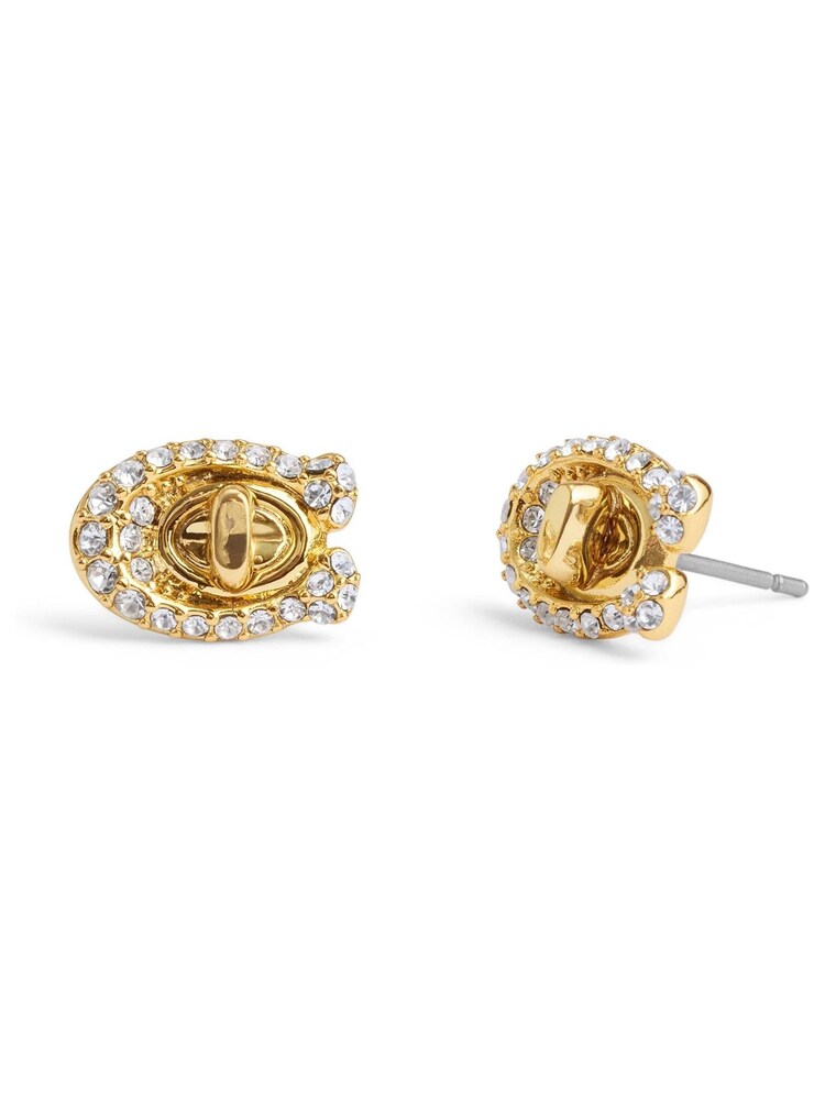 COACH Gold Tone Signature C Pavé Turnlock Stud Earrings - Image 1 of 3
