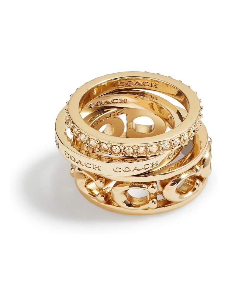 COACH Gold Tone Signature Openwork Ring Set - Image 1 of 3
