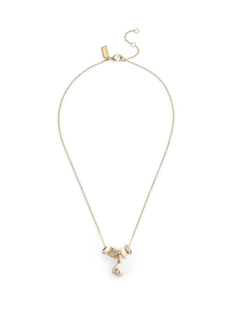 COACH Gold Tone Signature Enamel Heart Charm Pendant Necklace - Image 1 of 3