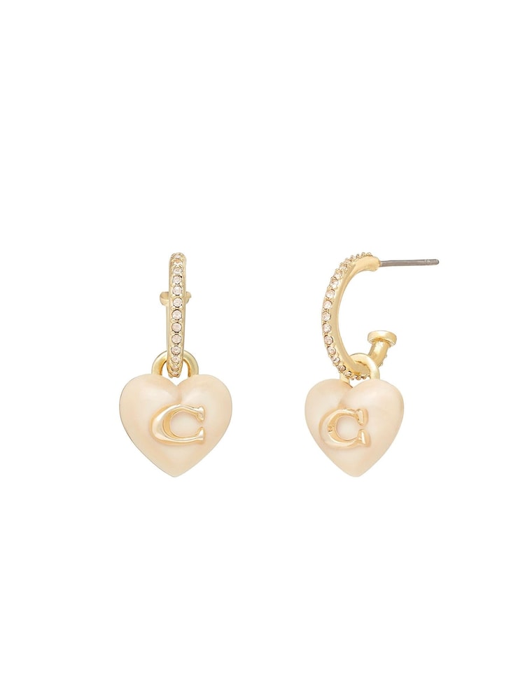 COACH Gold Tone Signature Heart Huggies Earrings - Bild 1 von 3