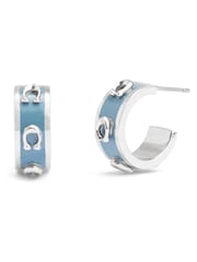 COACH Silver Tone Signature C Enamel Huggie Earrings - Image 1 of 2