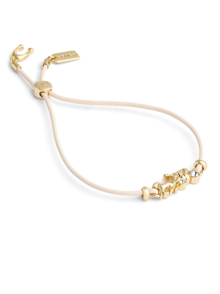 COACH Gold Tone Signature Horse & Carriage Leather Slider Bracelet - Image 1 of 3 COACH Gold Tone Signature Horse & Carriage Leather Slider Bracelet - Image 1 of 3