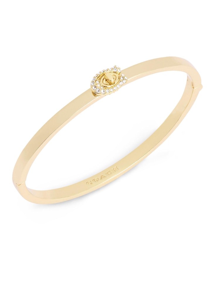 COACH Gold Tone Signature C Pavé Turnlock Bangle Bracelet - Image 2 of 4