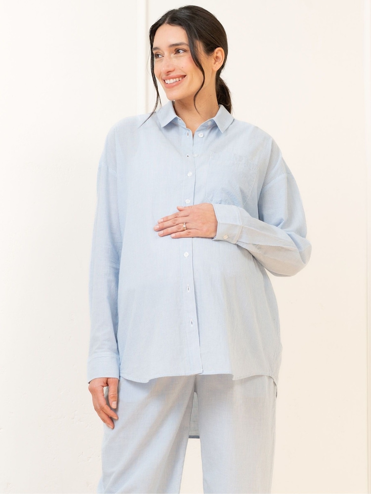 Seraphine Fine Stripe Full Length 100% Cotton Pyjama Set - Image 1 of 12
