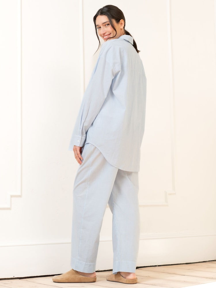 Seraphine Fine Stripe Full Length 100% Cotton Pyjama Set - Image 2 of 12