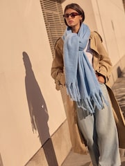 Blue Heavyweight Blanket Scarf Containing Wool - Image 4 of 7