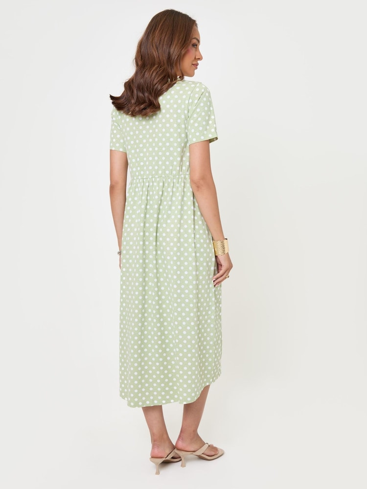 Threadbare Sage Green Petite Jersey Midi Smock Dress With Pockets - Image 2 of 4 Threadbare Sage Green Petite Jersey Midi Smock Dress With Pockets - Image 2 of 4