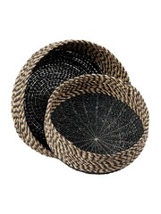Pacific Natural and Black Seagrass Round Handled Storage Baskets Set of 2 - Image 2 of 5