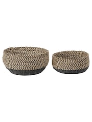 Pacific Natural and Black Seagrass Round Handled Storage Baskets Set of 2 - Image 3 of 5