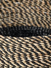 Pacific Natural and Black Seagrass Round Handled Storage Baskets Set of 2 - Image 5 of 5