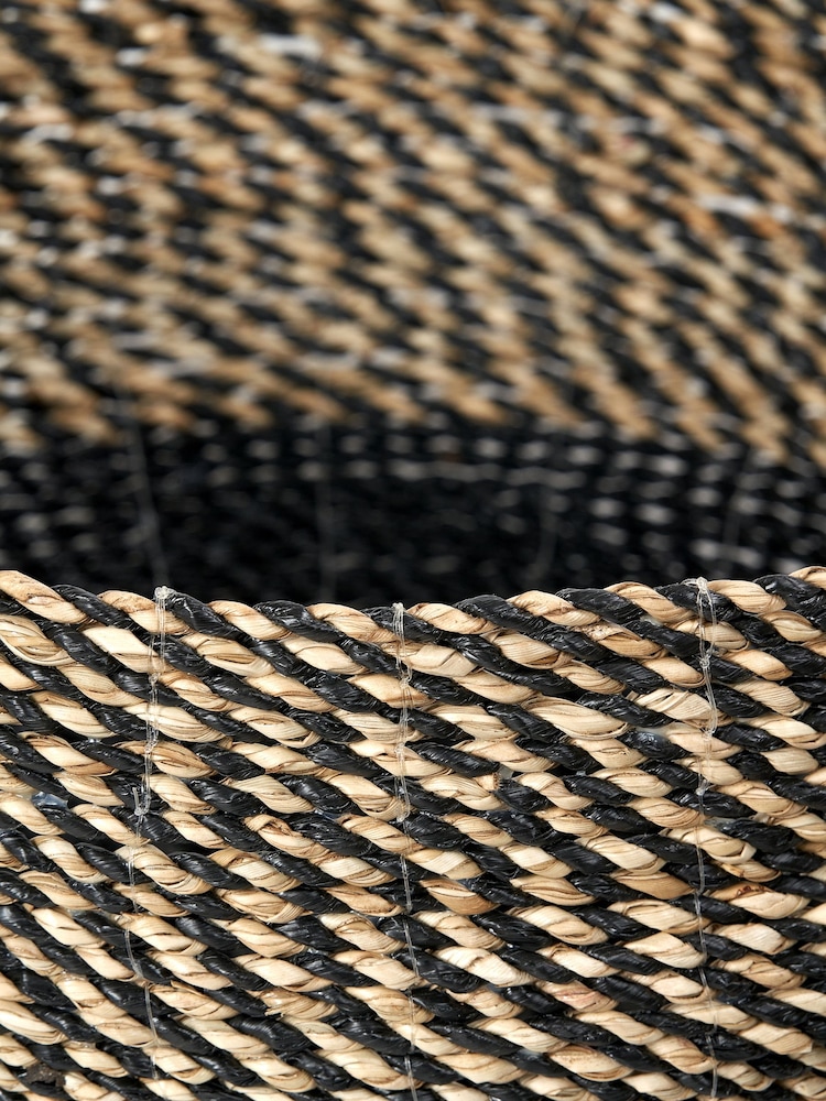 Pacific Natural and Black Seagrass Round Handled Storage Baskets Set of 2 - Image 5 of 5