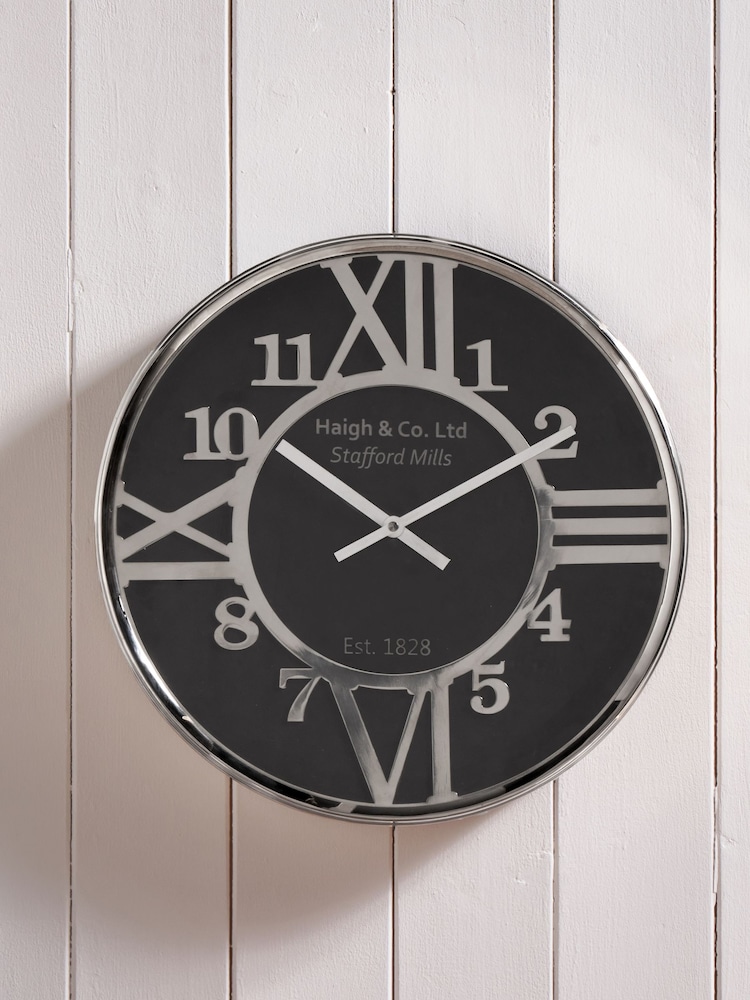 Pacific Silver and Black Metal Round Wall Clock - Image 1 of 4