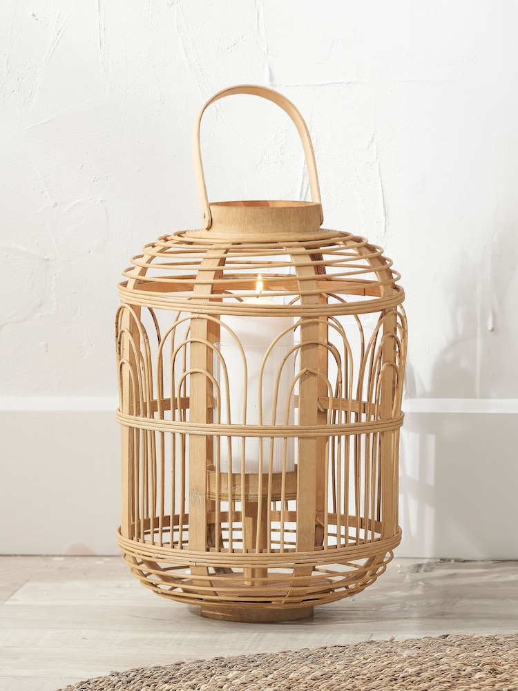Pacific Natural Bamboo and Glass Lantern - Image 1 of 6