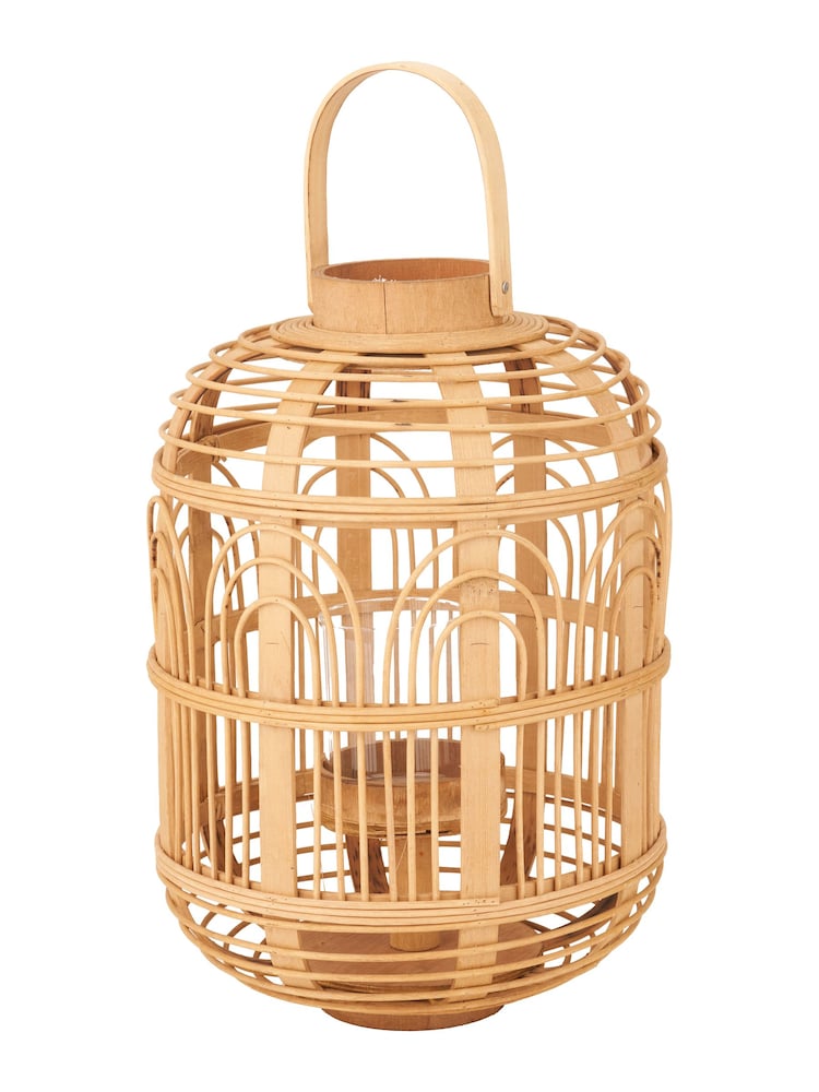 Pacific Natural Bamboo and Glass Lantern - Image 2 of 6