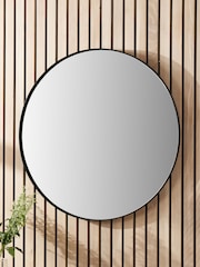 Pacific Black Metal Slim Frame Round Small Wall Mirror - Image 1 of 3