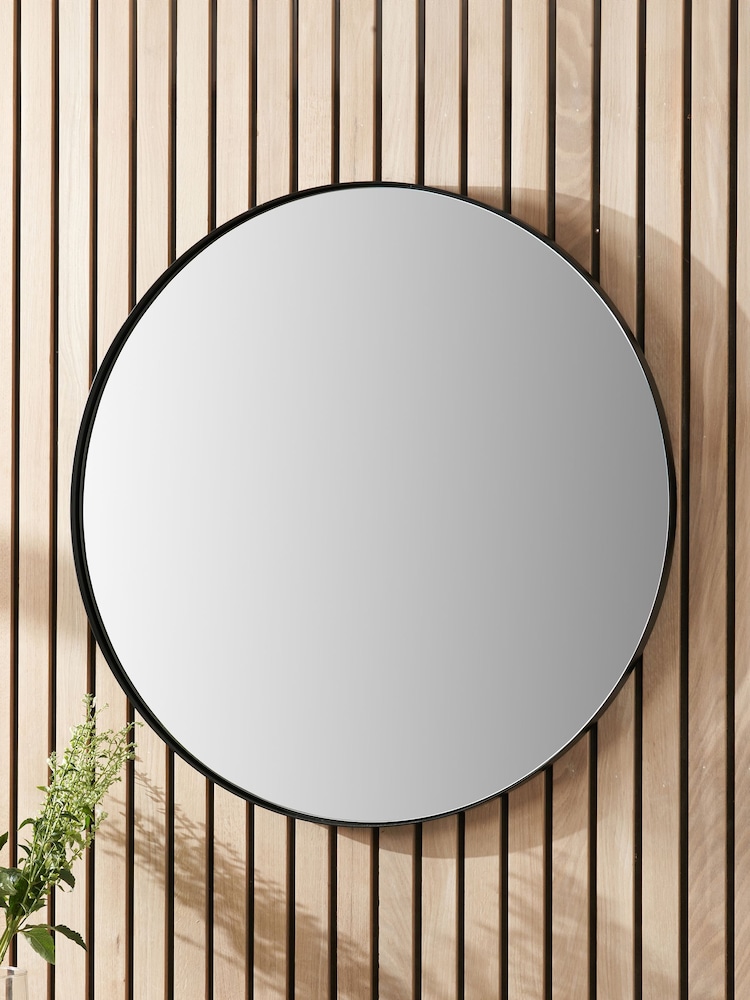 Pacific Black Metal Slim Frame Round Small Wall Mirror - Image 1 of 3