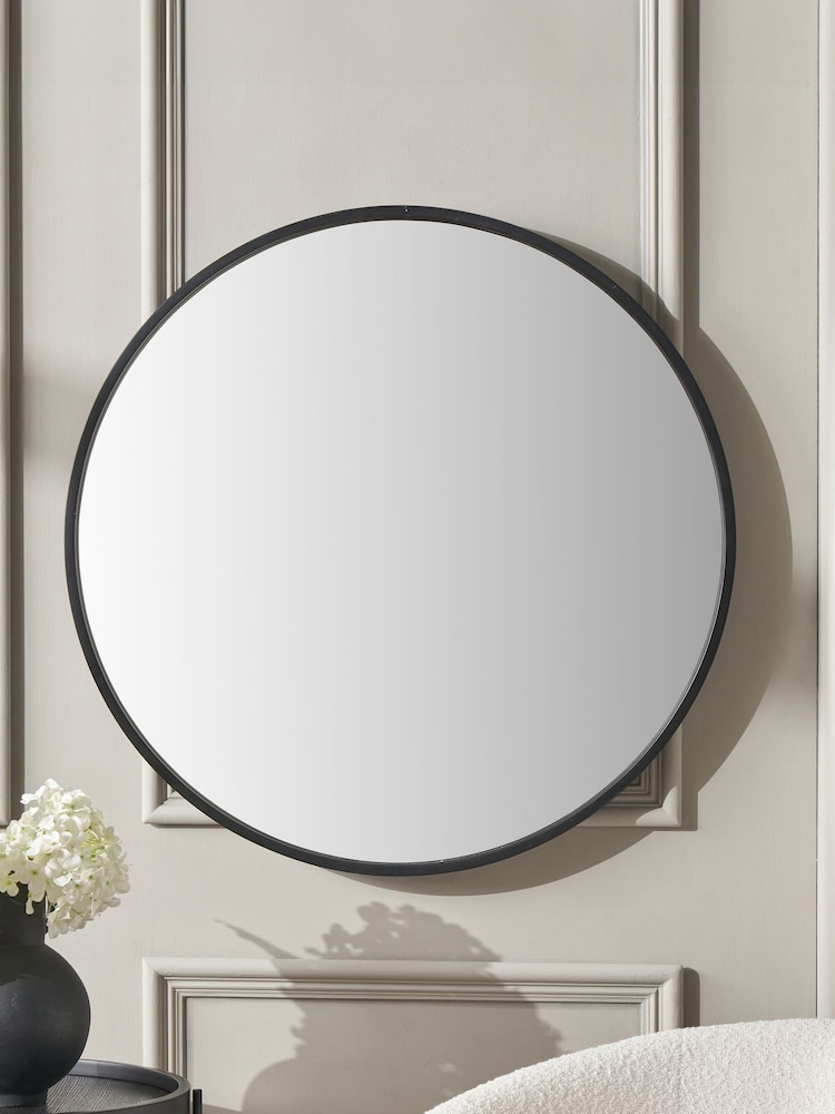 Pacific Black Veneer and Mirrored Glass Round Wall Mirror - Image 1 of 4