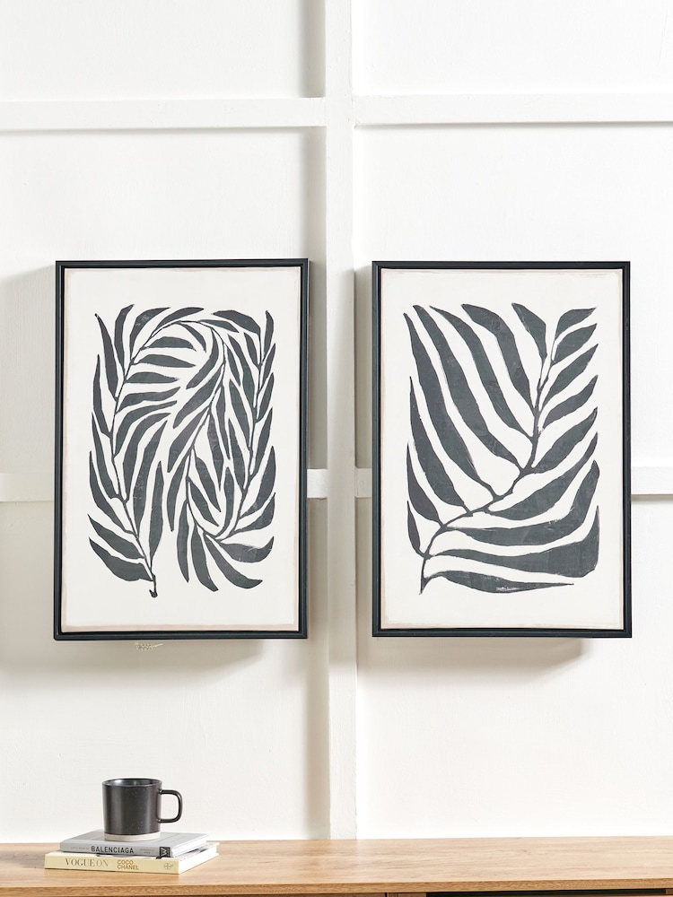 Pacific Black Leaf Print Framed Canvas Set of 2 - Image 1 of 7