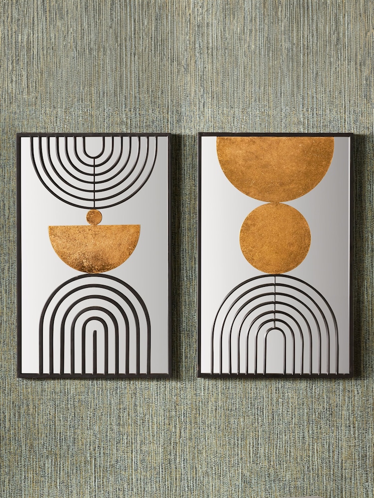 Pacific Black and Gold Set of 2 Mirrored Metal Wall Art - Image 1 of 6