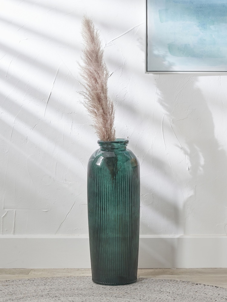 Pacific Teal Glass Ribbed Tall Vase - Image 1 of 5