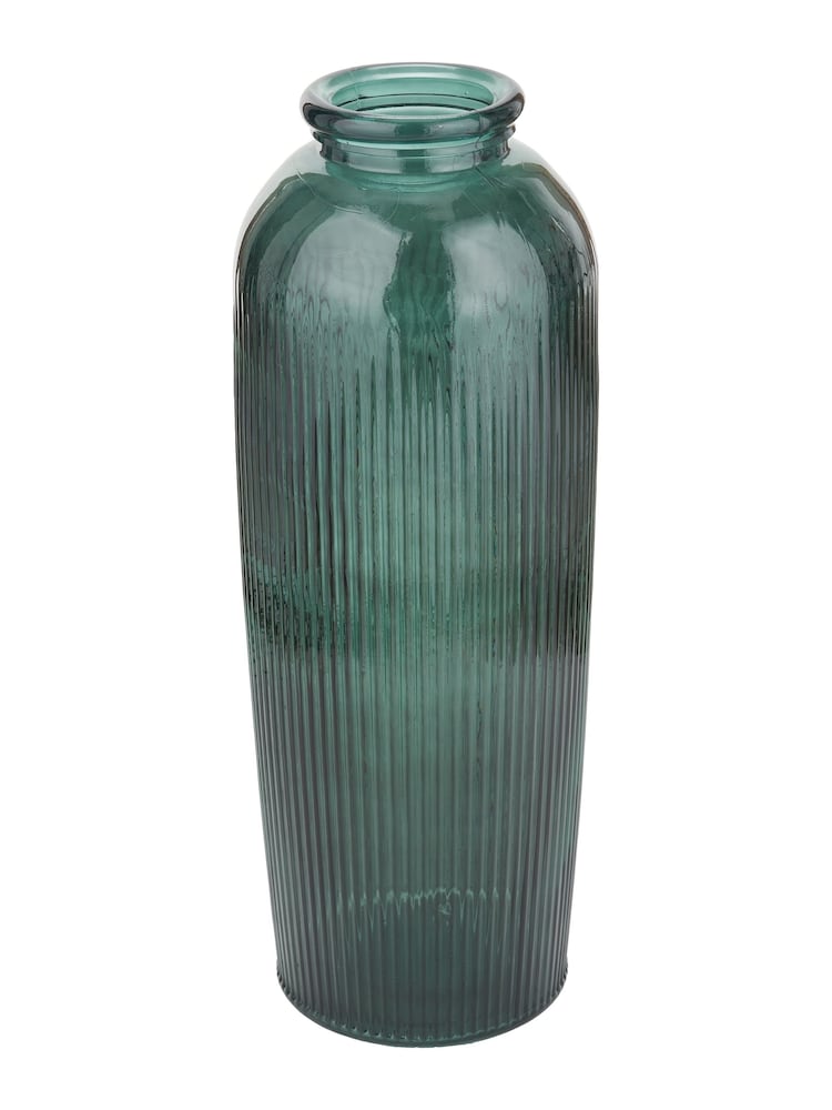 Pacific Teal Glass Ribbed Tall Vase - Image 2 of 5