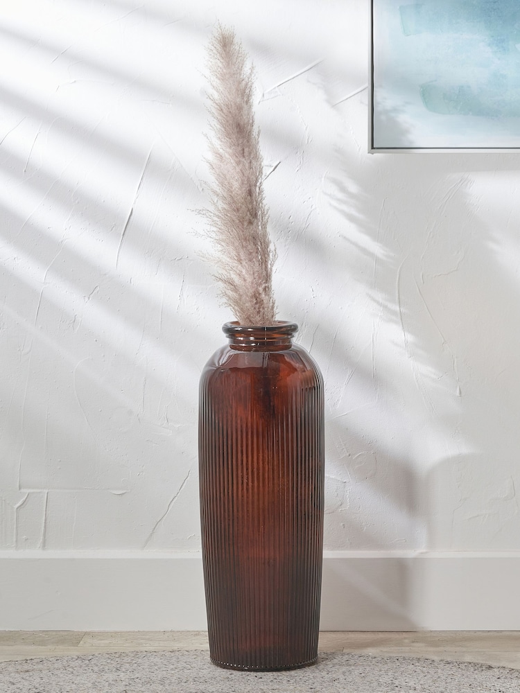 Pacific Pecan Brown Glass Ribbed Tall Vase - Image 1 of 5