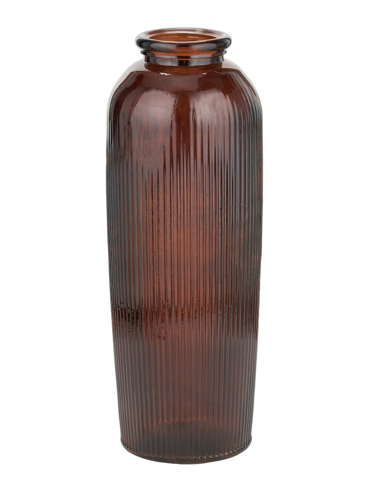 Pacific Pecan Brown Glass Ribbed Tall Vase - Image 2 of 5