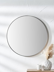 Pacific Brushed Silver Small Metal Frame Round Wall Mirror - Image 1 of 4