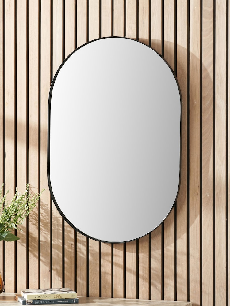 Pacific Black Metal Slim Frame Oval Wall Mirror - Image 1 of 4