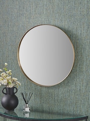 Pacific Brushed Gold Metal Slim Frame Round Small Wall Mirror - Image 1 of 4