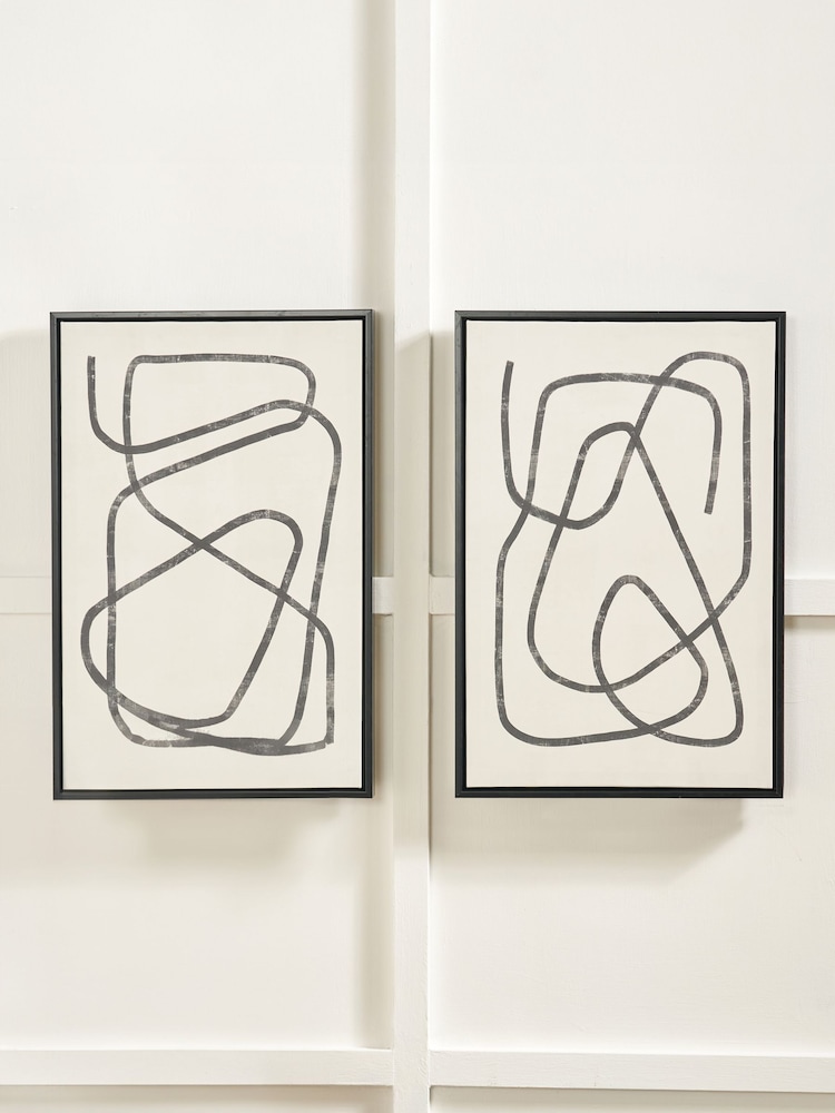 Pacific Black and White Squiggle Print Canvases with Frames Set of 2 - Image 1 of 6