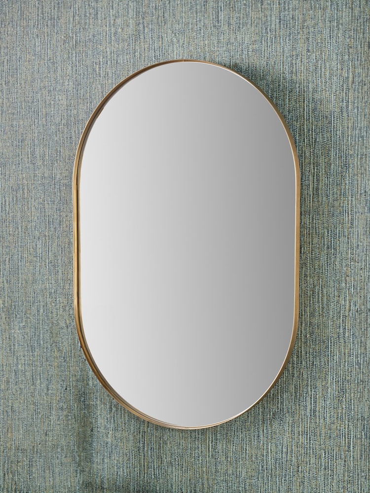 Pacific Brushed Gold Metal Slim Frame Oval Wall Mirror - Image 1 of 1
