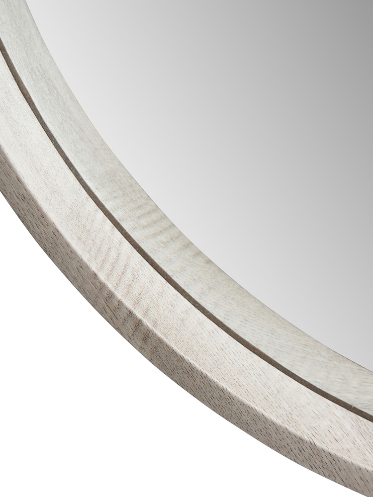 Pacific Grey Oak Wood Veneer Slim Frame Round Wall Mirror - Image 4 of 4