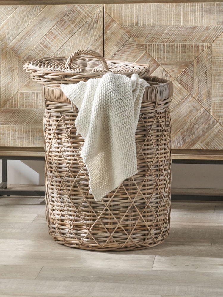 Pacific Natural Rattan Round Linen Basket - Image 1 of 7