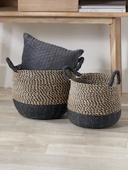 Pacific Black Seagrass Round Handled Storage Baskets Set of 2 - Image 1 of 6